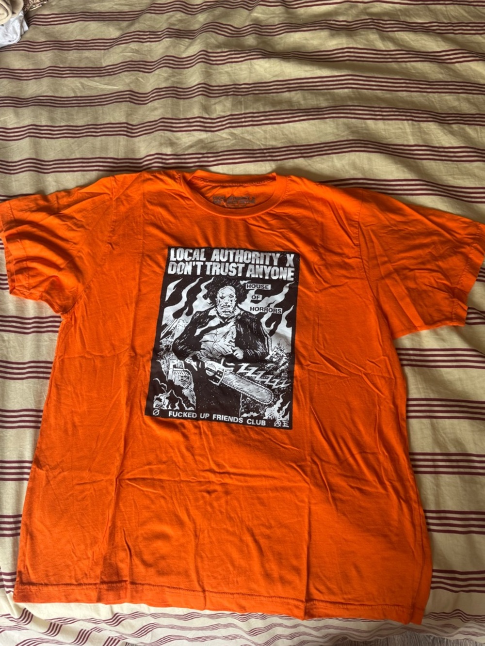 Local Authority X Don't Trust Anyone House Of Horrors Orange Shirt Sz L Limited